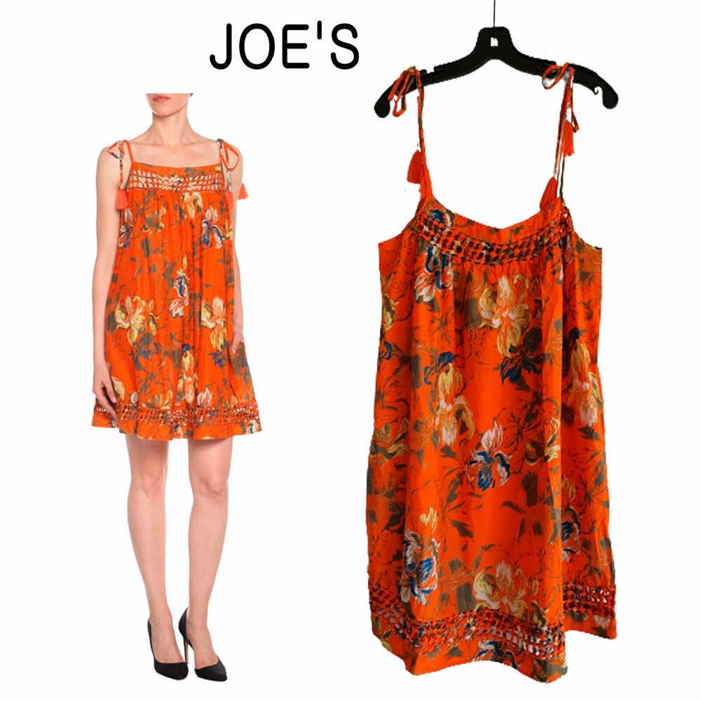 JOE's Collection NEW Boho Silk Floral Basket Weave Tassel Babydoll Dress M
